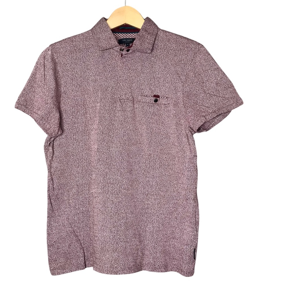 Ted Baker London Polo Shirt Snap Short Sleeve Heathered Purple Golf Men's Medium